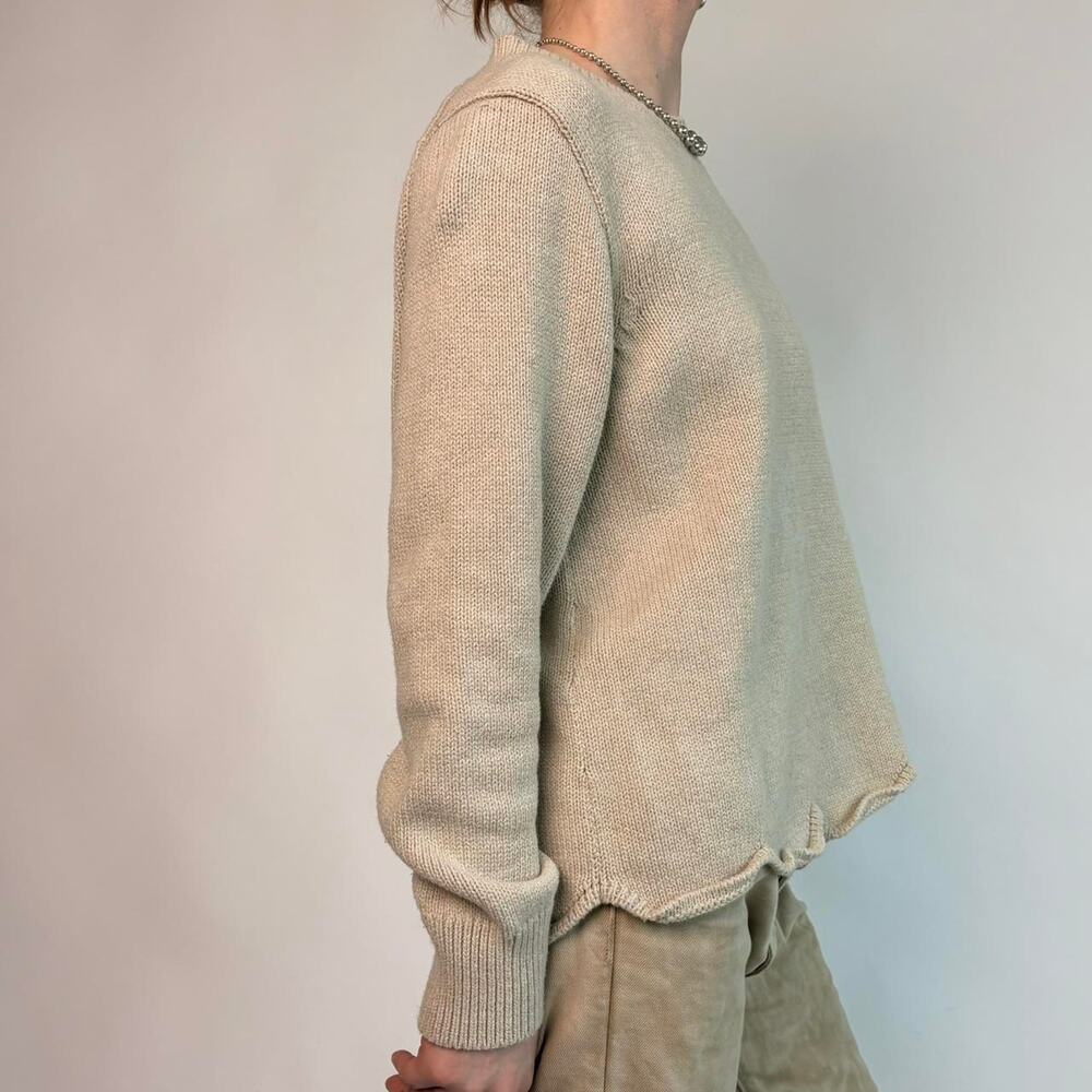 J.Crew Tan Crewneck Sweater - Scalloped Hem, Size Large - Picture 3 of 7